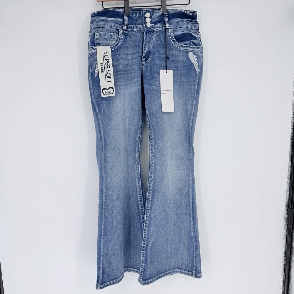 SKY Premium Collection Heart Angel Wings Halo Bling Rhinestone Flare Jeans 13